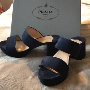 Prada navy/royal blue suede platform sandals